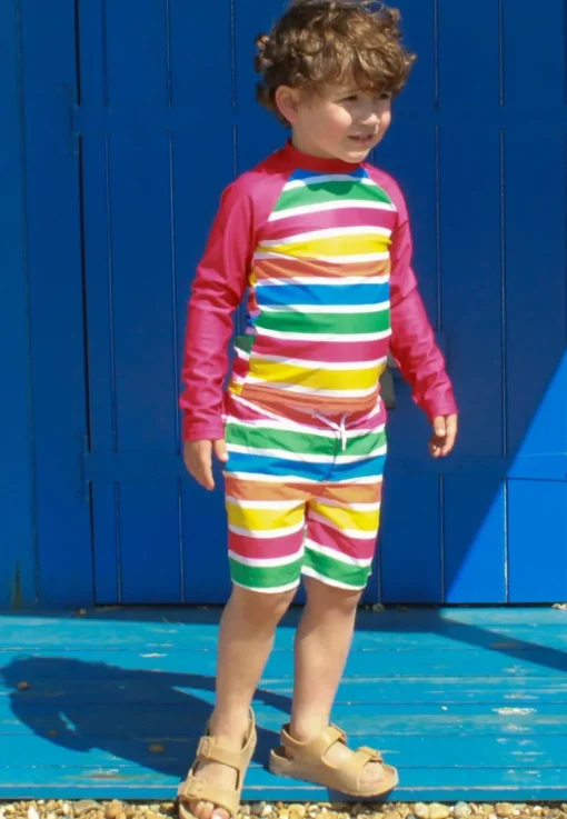 Happy Stripe Print Kids' Swim Rash Vest & Shorts Bundle