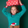 Organic Christmas Dog Applique Long-Sleeved T-Shirt