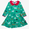 Organic Christmas Dog Print Long-Sleeved Skater Dress