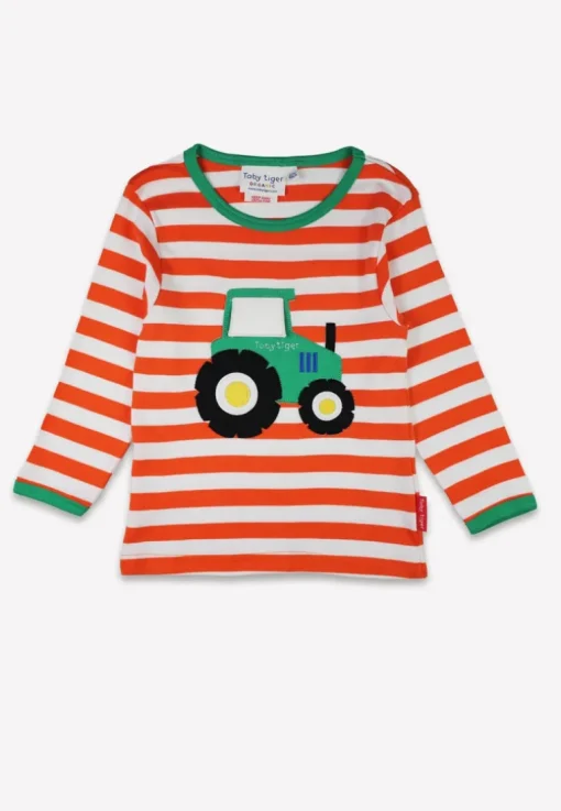 Organic Orange Tractor Applique Long-Sleeved T-Shirt