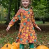 Organic Pumpkin Print Long-Sleeved Skater Dress