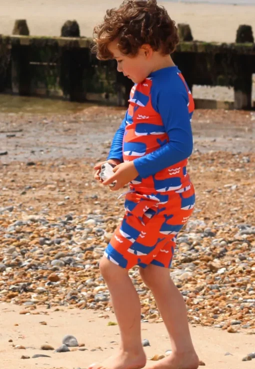 Whale Waves Print Kids' Rash Vest & Shorts Bundle