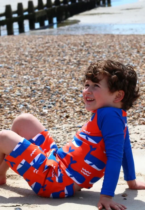 Whale Waves Print Kids' Rash Vest & Shorts Bundle