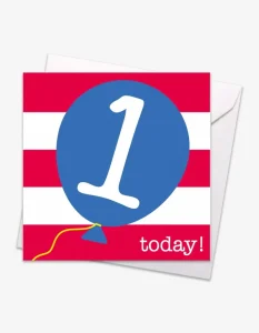 Age 1 Blue Balloon Birthday Card