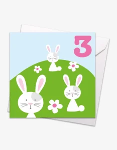 Age 3 Bunnies Birthday Card