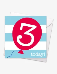 Age 3 Red Balloon Birthday Card