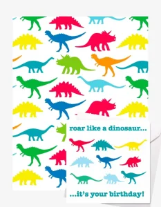 Birthday Dino Gift Wrap + Personalised Card Bundle