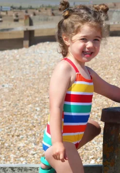 Happy Stripe Print Kids' Swimsuit