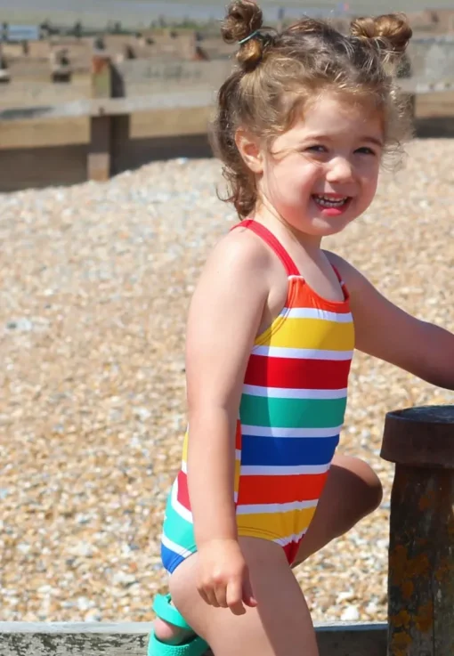 Happy Stripe Print Kids' Swimsuit