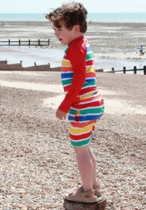 Happy Stripe Print Kids' Swim Rash Vest & Shorts Bundle