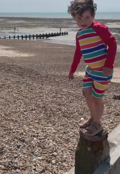 Happy Stripe Print Kids' Swim Rash Vest & Shorts Bundle