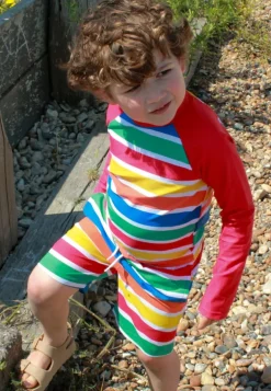 Happy Stripe Print Kids' Swim Rash Vest & Shorts Bundle