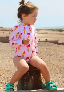 Ice Cream Cones Print Long-Sleeved Kids' Swimsuit