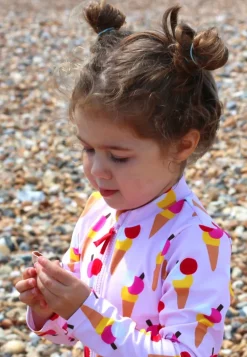 Ice Cream Cones Print Long-Sleeved Kids' Swimsuit