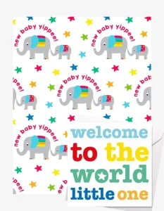 New Baby Elly Gift Wrap + Personalised Card Bundle