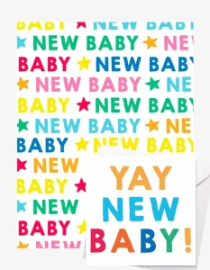 New Baby Gift Wrap + Personalised Card Bundle
