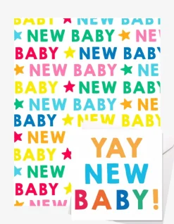 New Baby Gift Wrap + Personalised Card Bundle