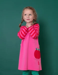 Organic Apple Applique Long-Sleeved Dress