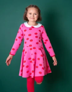 Organic Apple Print Long-Sleeved Skater Dress
