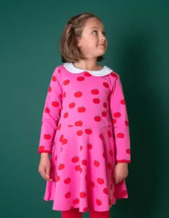 Organic Apple Print Long-Sleeved Skater Dress