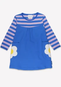 Organic Blue Daisy Applique Long-Sleeved Dress