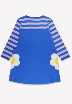 Organic Blue Daisy Applique Long-Sleeved Dress