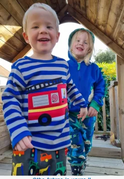 Organic Blue Fire Engine Applique Long-Sleeved T-Shirt