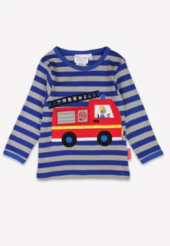 Organic Blue Fire Engine Applique Long-Sleeved T-Shirt