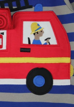 Organic Blue Fire Engine Applique Long-Sleeved T-Shirt