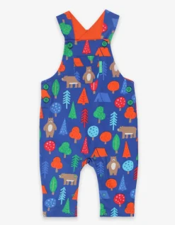Organic Camping Bear Print Dungarees