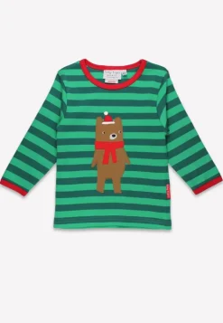 Organic Christmas Bear Applique Long-Sleeved T-Shirt