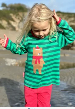 Organic Christmas Bear Applique Long-Sleeved T-Shirt