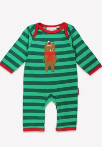 Organic Christmas Bear Applique Sleepsuit
