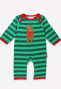 Organic Christmas Bear Applique Sleepsuit