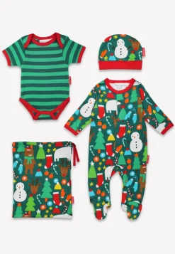 Organic Christmas Bear Print Baby Gift Set