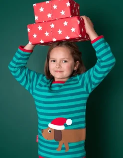 Organic Christmas Dog Applique Long-Sleeved T-Shirt