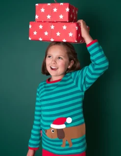 Organic Christmas Dog Applique Long-Sleeved T-Shirt