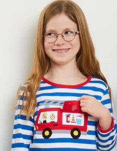 Organic Fire Engine Applique Long-Sleeved T-Shirt