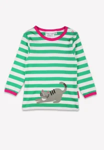 Organic Green Kitten Applique Long-Sleeved T-Shirt