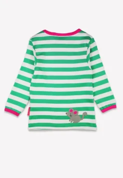 Organic Green Kitten Applique Long-Sleeved T-Shirt