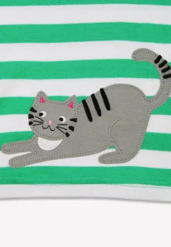 Organic Green Kitten Applique Long-Sleeved T-Shirt