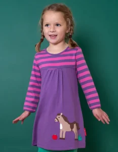 Organic Horse Applique Long-Sleeved Dress