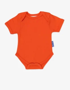 Organic Orange Basic Short-Sleeved Baby Bodysuit