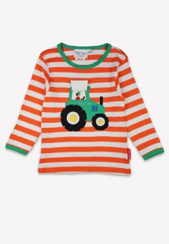 Organic Orange Tractor Applique Long-Sleeved T-Shirt