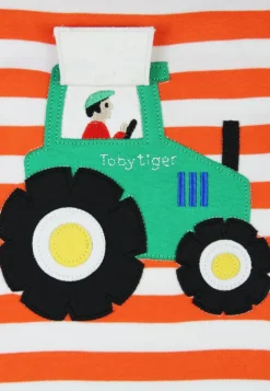 Organic Orange Tractor Applique Long-Sleeved T-Shirt