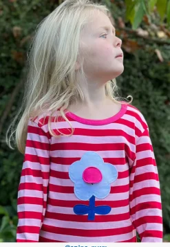 Organic Pink Flower Applique Long-Sleeved T-Shirt