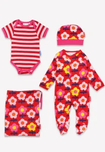 Organic Pink Flower Print Baby Gift Set