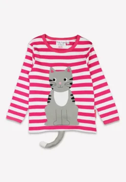 Organic Pink Kitten Applique Long-Sleeved T-Shirt