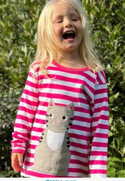 Organic Pink Kitten Applique Long-Sleeved T-Shirt