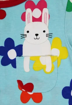 Organic Rainbow Bloom Bunny Pocket Applique Short Sleeved T-Shirt